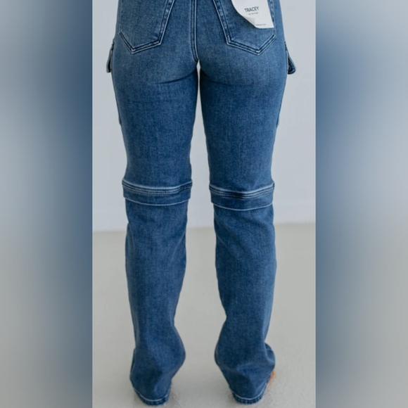 NWT Hidden Brand Tracey Cargo Straight Jeans Dark Medium Wash Size 26 - Picture 2 of 13